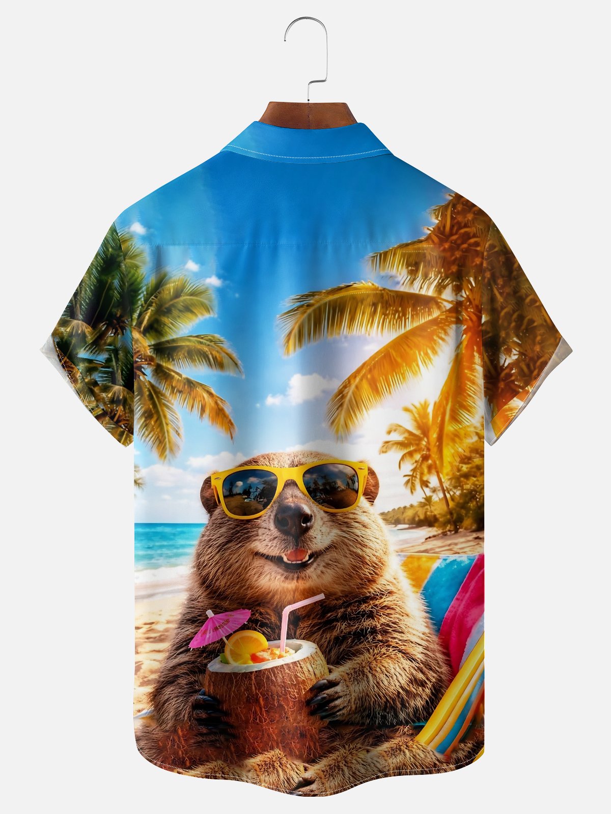 Moisture-Wicking Beach & Sunshine Groundhog Chest Pocket Holiday Hawaiian Shirt