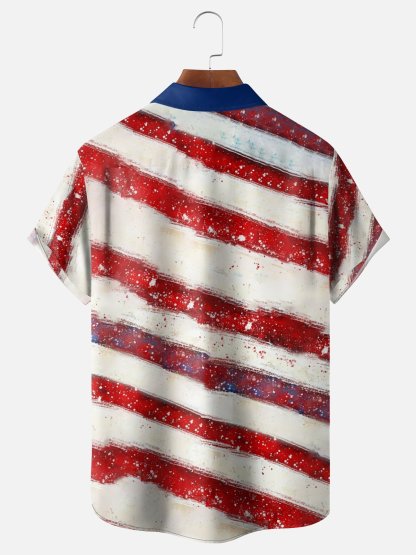 Moisture-wicking American Independence Day Memorial Day Chest Pocket Casual Shirt