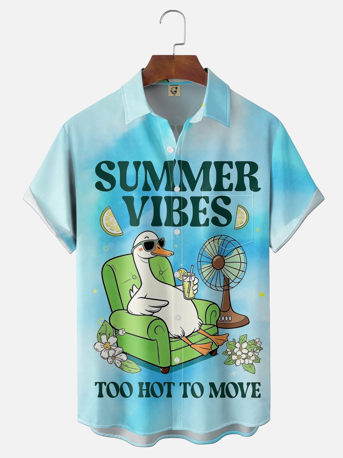 Moisture Wicking Fun Big White Duck Chest Pocket Hawaiian Shirt