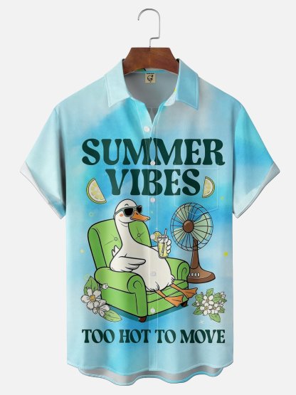 Moisture Wicking Fun Big White Duck Chest Pocket Hawaiian Shirt