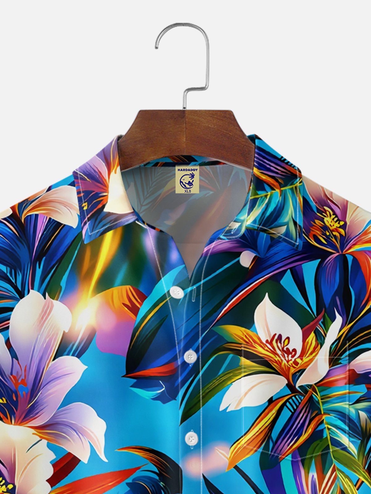 Big Size Moisture-wicking Floral Palm Chest Pocket Hawaiian Shirt