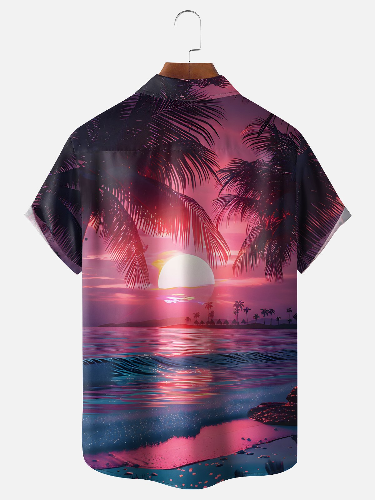 Moisture-wicking Coconut Tree Beach Chest Pocket Hawaiian Shirt