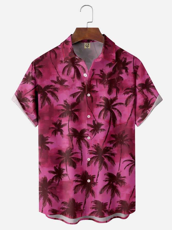 Tall Size Moisture-wicking Palm Tree Chest Pocket Hawaiian Shirt
