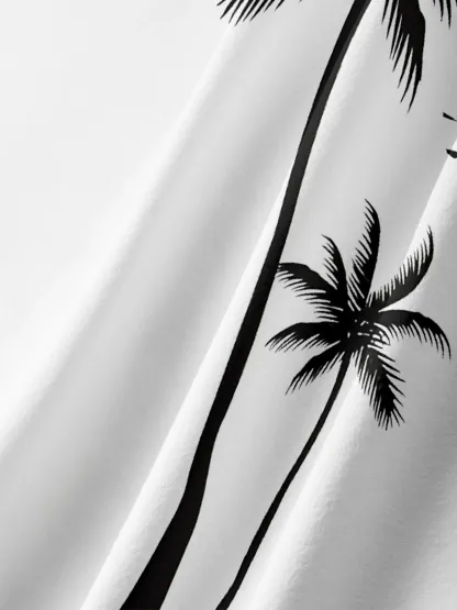 Resort Style Hawaiian Series Coconut Tree Element Lapel Short-Sleeved Printed Shirt Top