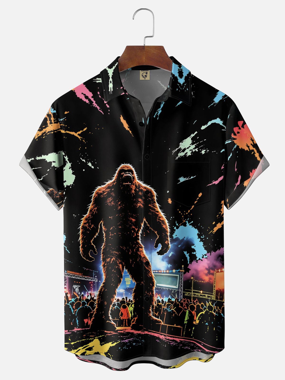 Moisture-Wicking Gradient Bigfoot Music Festival  Chest Pocket Hawaiian Shirt