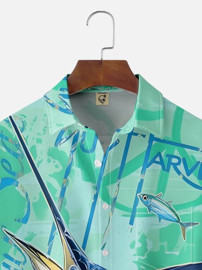 Moisture-wicking Swordfish Ocean Chest Pocket Hawaiian Shirt