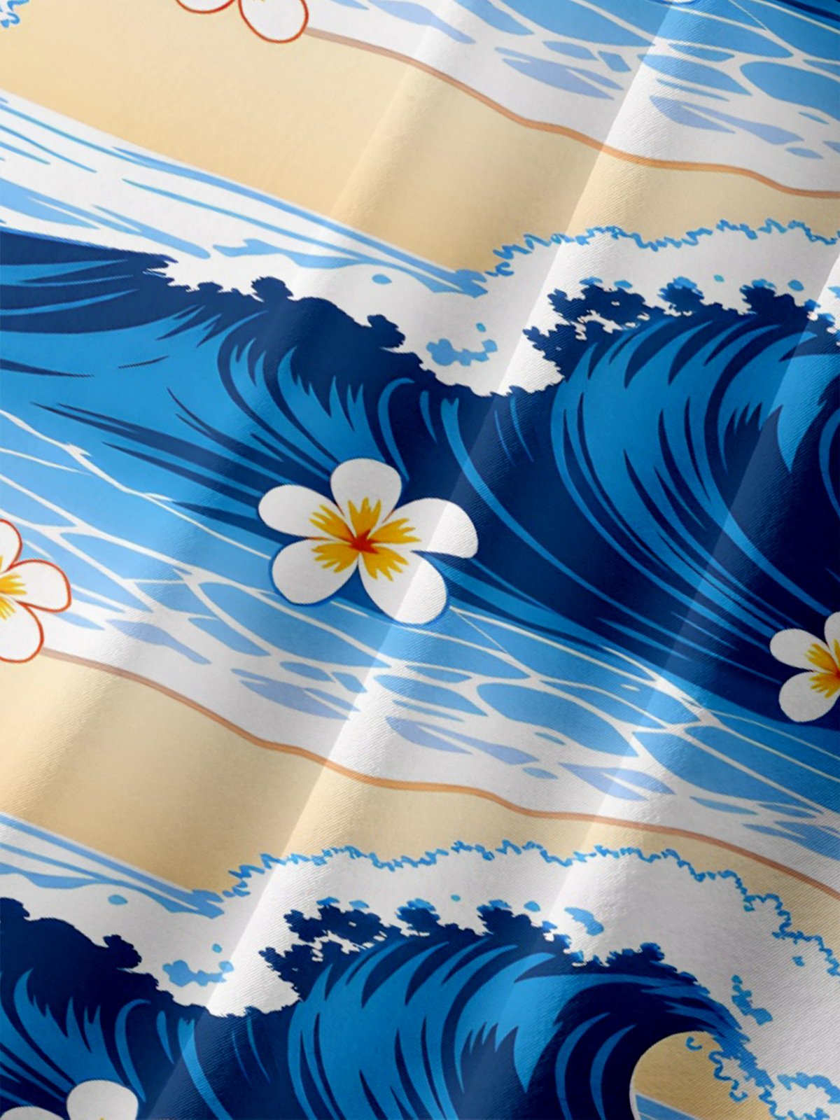 Moisture-Wicking Gradient Waves Plumeria Pattern Chest Pocket Hawaiian Shirt