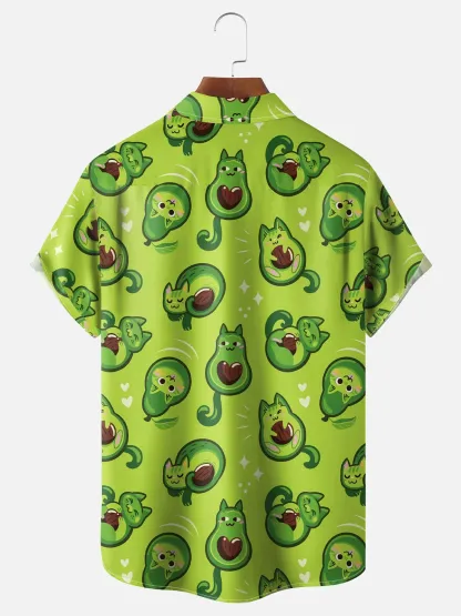 Moisture-wicking Avocado Cat Funny Chest Pocket Hawaiian Shirt