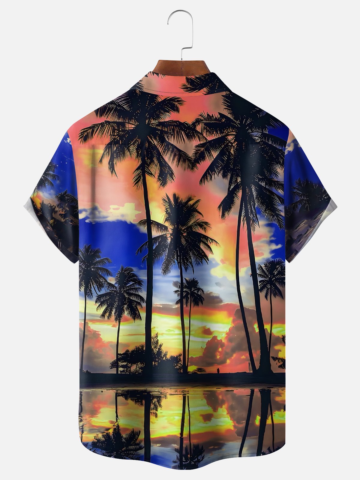 Moisture-wicking Beach Sunset Coconut Tree Chest Pocket Hawaiian Shirt