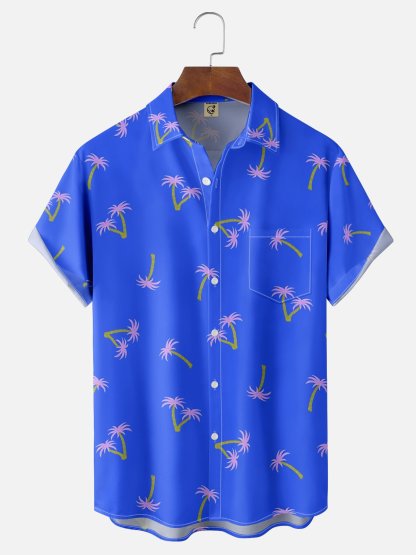 Moisture-wicking Palm Tree Chest Pocket Hawaiian Shirt