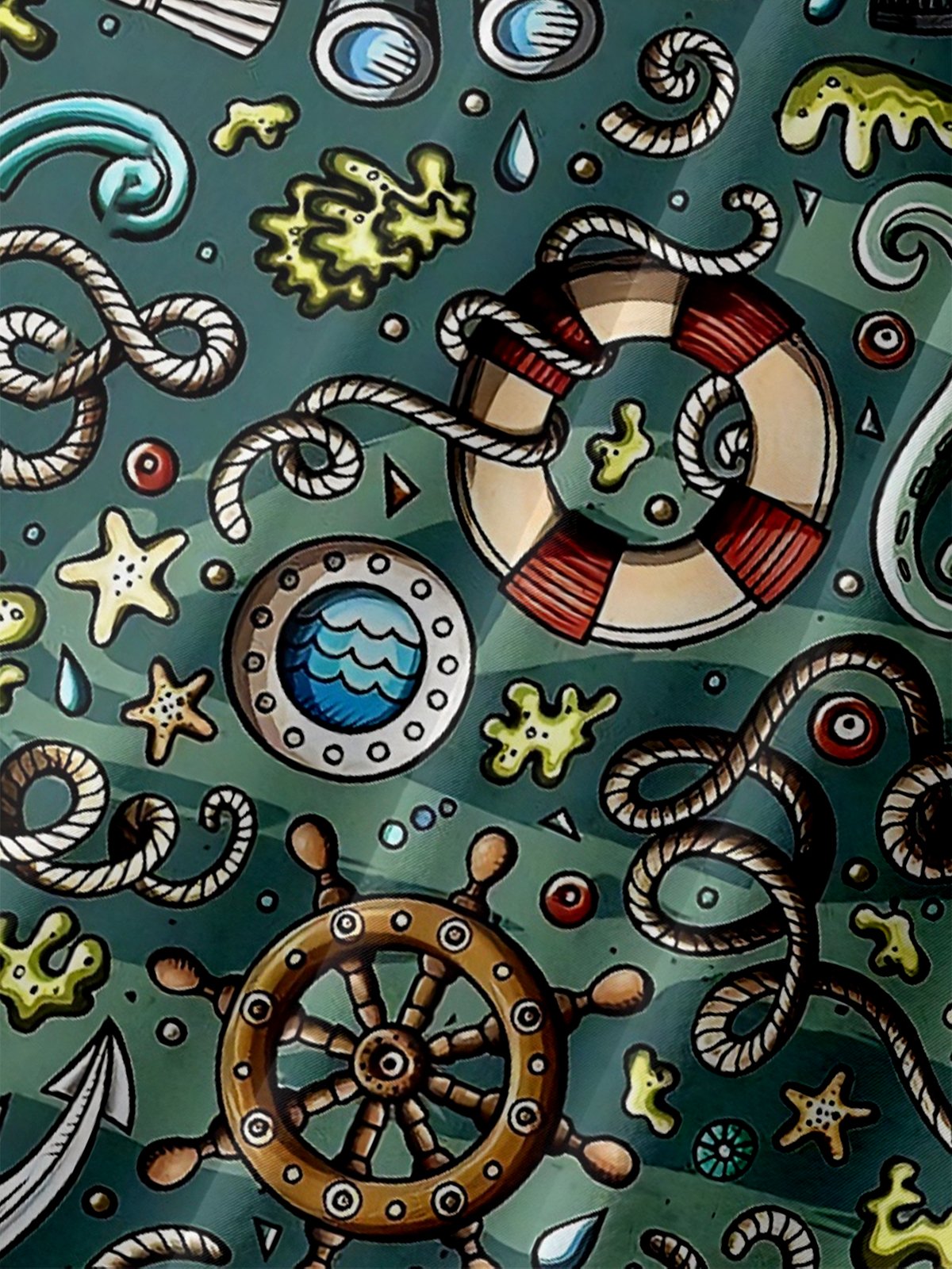 Moisture-wicking Nautical Elements Chest Pocket Hawaiian Shirt