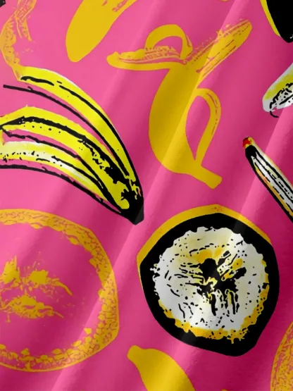 Moisture-wicking Banana Fruit Chest Pocket Hawaiian Shirt