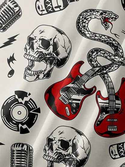 Moisture-wicking Rock Music Chest Pocket Hawaiian Shirt