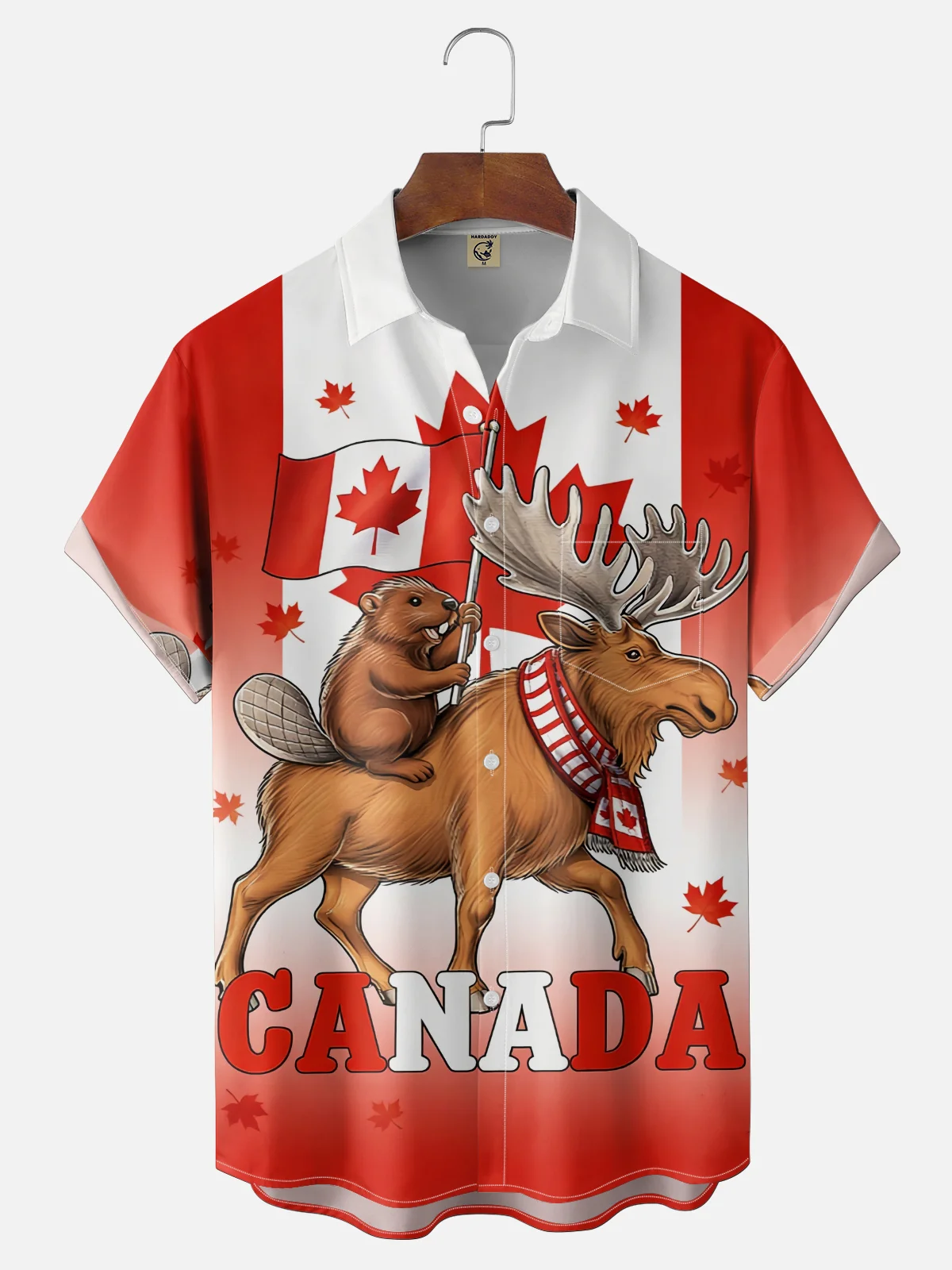 Moisture Wicking Canadian Flag Beaver Moose Festival Chest Pocket Hawaiian Shirt