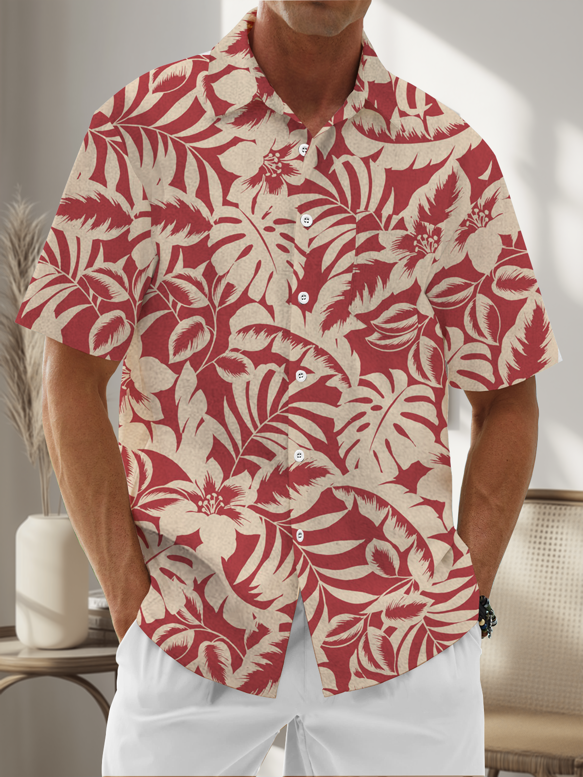 Moisture Wicking Plants Chest Pocket Hawaiian Shirt