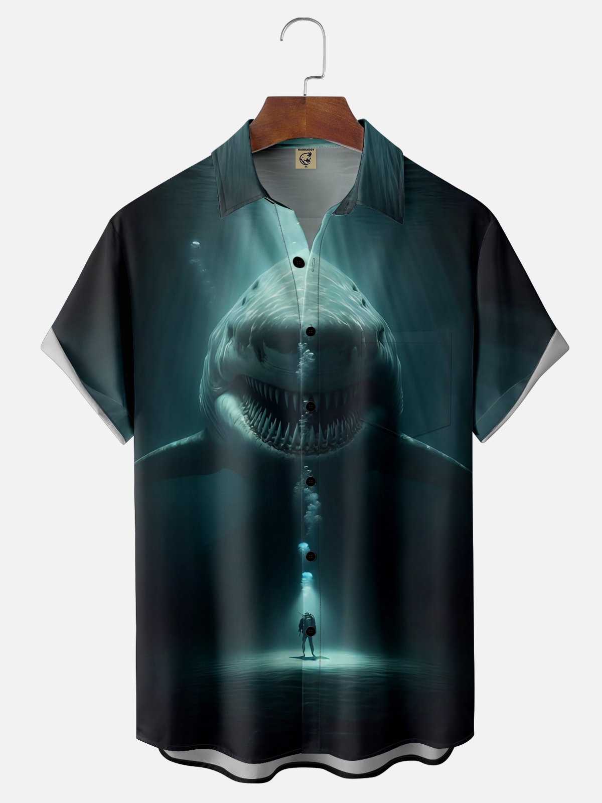Moisture-wicking Shark Chest Pocket Hawaiian Shirt