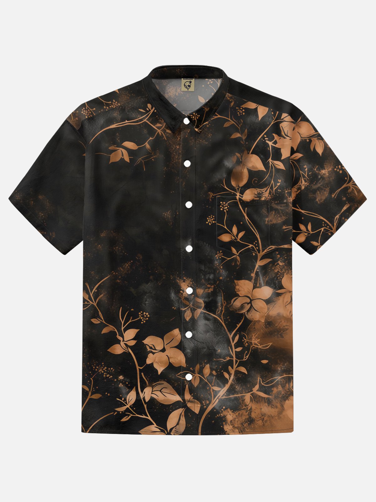 Moisture-Wicking Leaf & Floral Print Chest Pocket Holiday Hawaiian Shirt