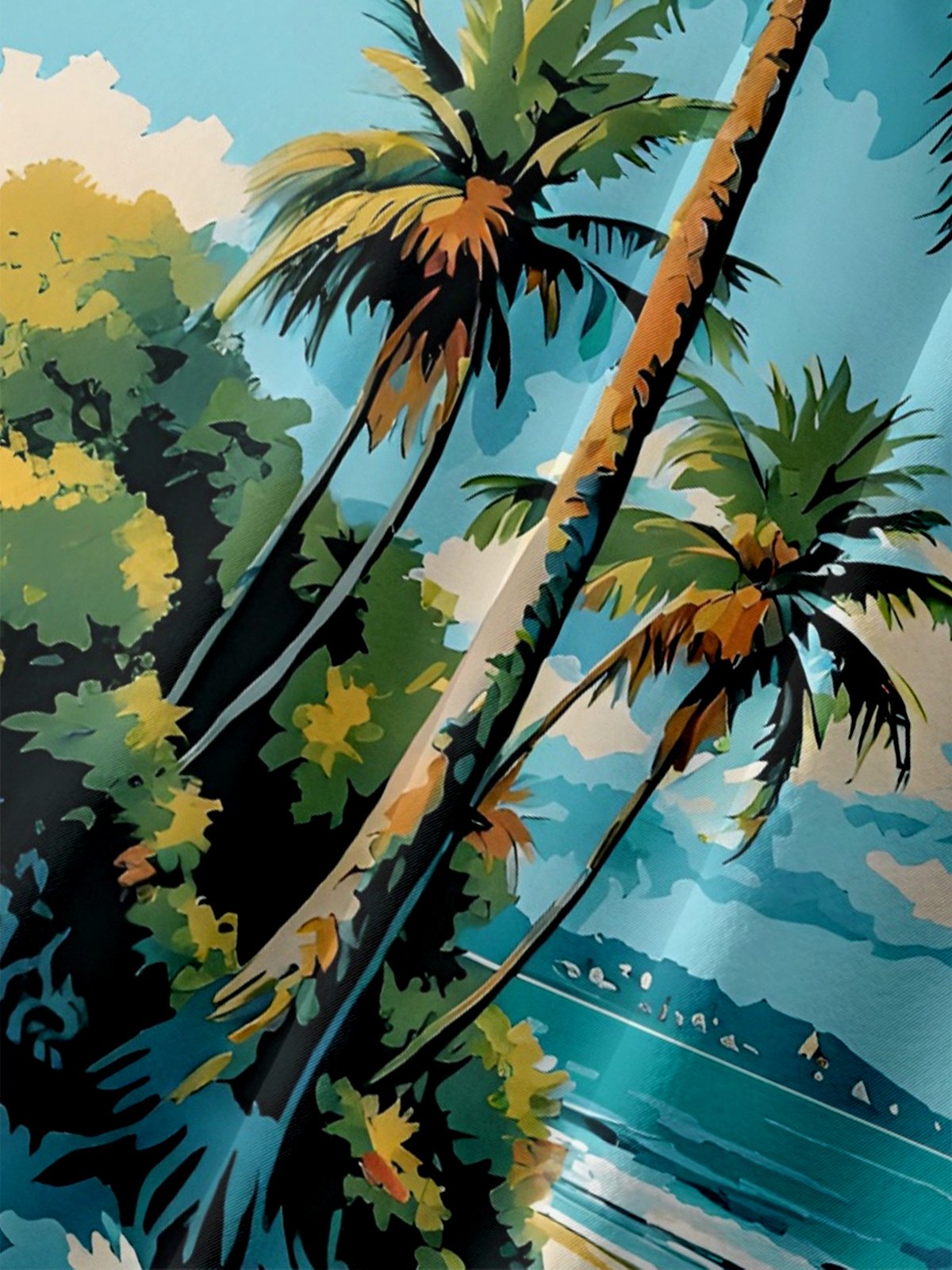 Moisture-wicking Coconut Tree Beach Chest Pocket Hawaiian Shirt