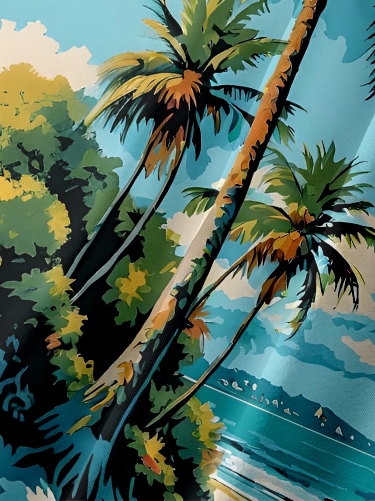 Moisture-wicking Coconut Tree Beach Chest Pocket Hawaiian Shirt