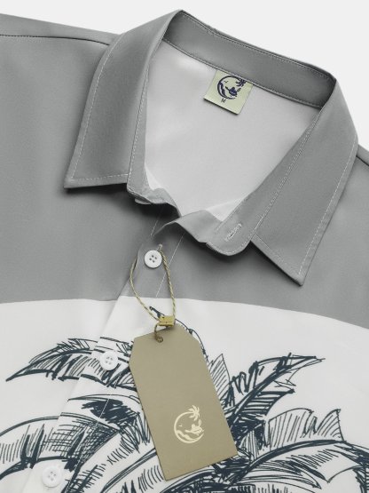 Mens Coconut Print Lapel Loose Short Sleeve Trendy Hawaiian Shirt