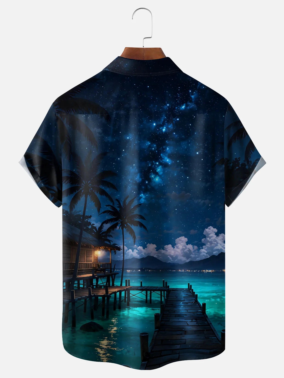 Moisture-wicking Coconut Tree Beach Chest Pocket Hawaiian Shirt