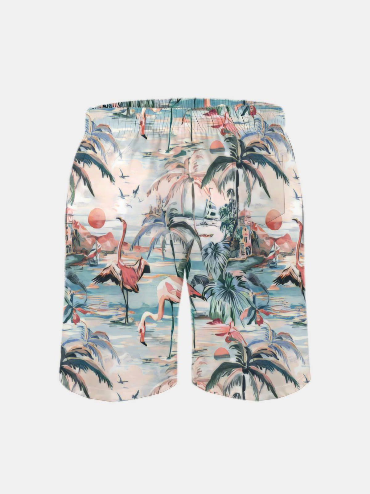 Men's Swim Trunks Hawaiian Tropical Palm Tree Beach Shorts with Pockets