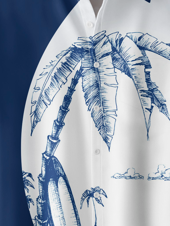 Coconut Tree Chest Pocket Short Sleeve Hawaiian Shirt