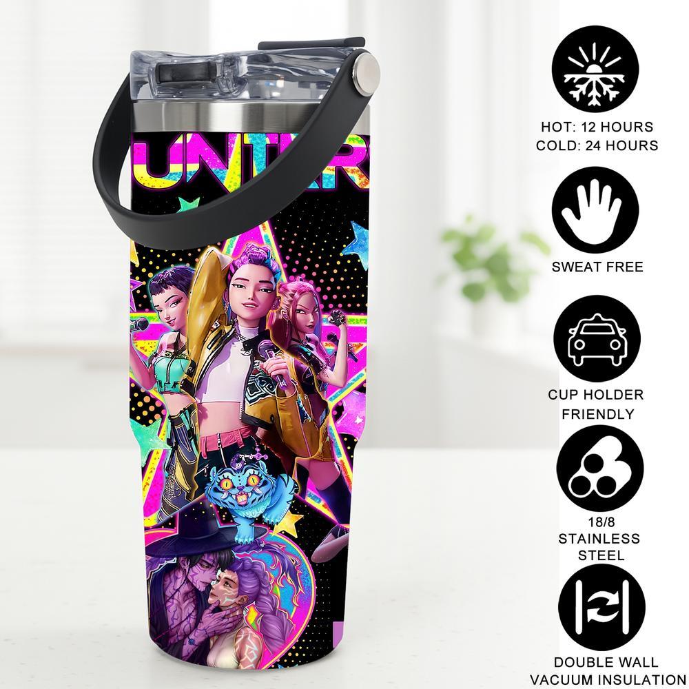 1 Pc 30oz insulated mug, double wall skinny vacuum cup with leak-proof lid, hot cold drinks tumbler, keeps hot 12 hours cold 24 hours, anime style colorful print, stainless steel thermal travel mug, gift for women men, Christmas birthday holiday present