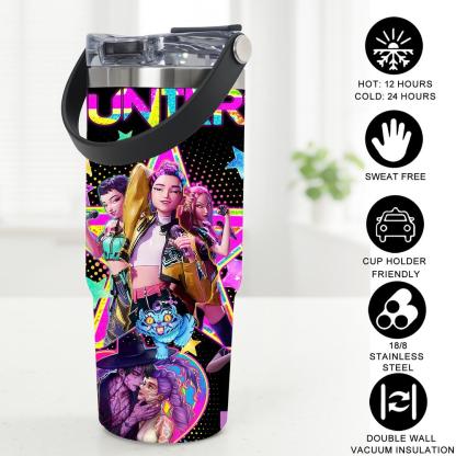 1 Pc 30oz insulated mug, double wall skinny vacuum cup with leak-proof lid, hot cold drinks tumbler, keeps hot 12 hours cold 24 hours, anime style colorful print, stainless steel thermal travel mug, gift for women men, Christmas birthday holiday present