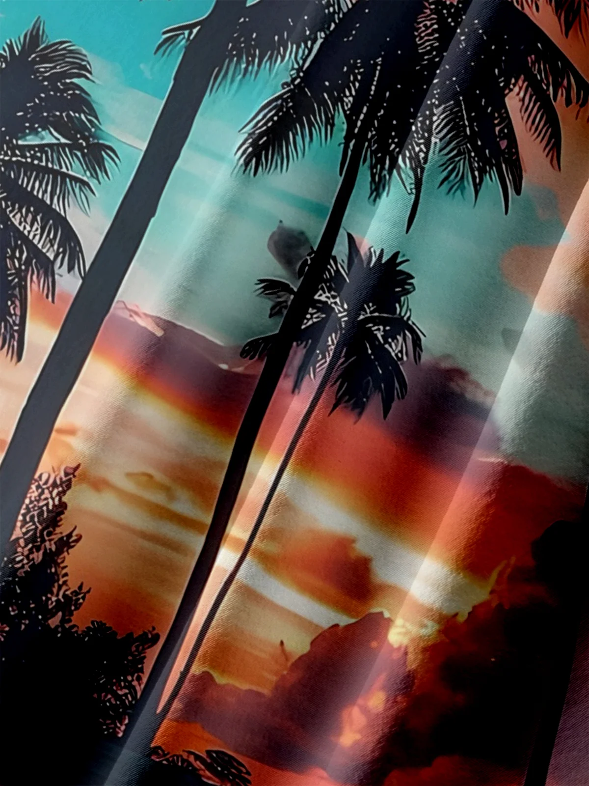 Big Size Moisture-wicking Beach Sunset Coconut Tree Chest Pocket Hawaiian Shirt