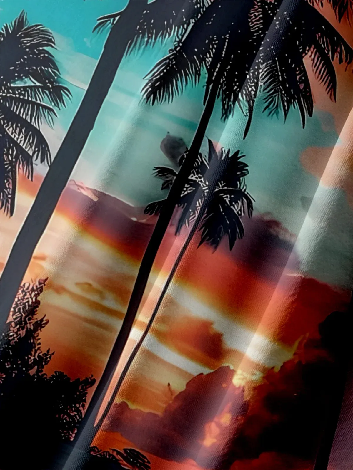Big Size Moisture-wicking Beach Sunset Coconut Tree Chest Pocket Hawaiian Shirt
