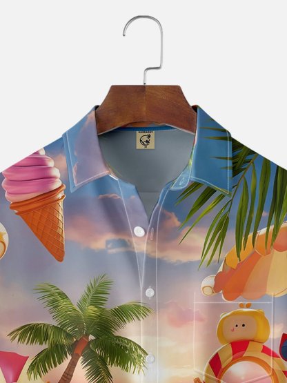 Moisture-wicking Fun Beach Scenery Art Youth Chest Pocket Hawaiian Shirt