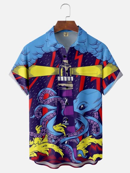 Marine Life Octopus Moisture-wicking Chest Pocket Hawaiian Shirt