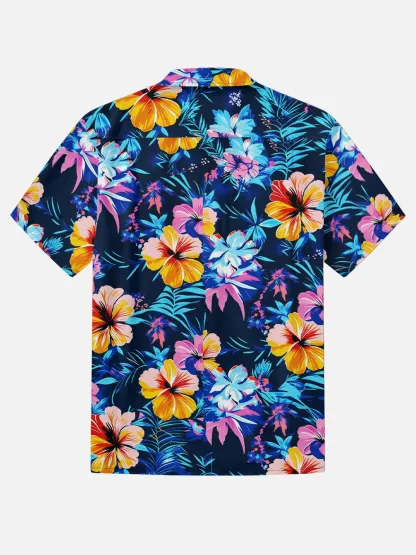 Moisture-wicking Tropical Palm Tree Chest Pocket Hawaiian Shirt
