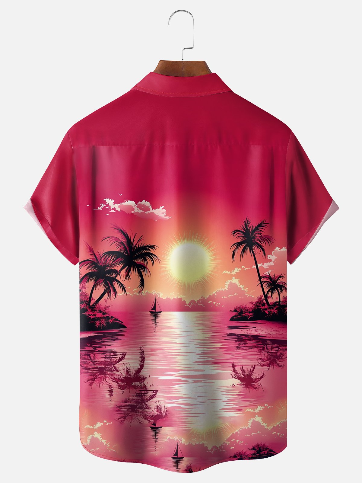 Moisture-wicking Tropical Palm Tree Chest Pocket Hawaiian Shirt