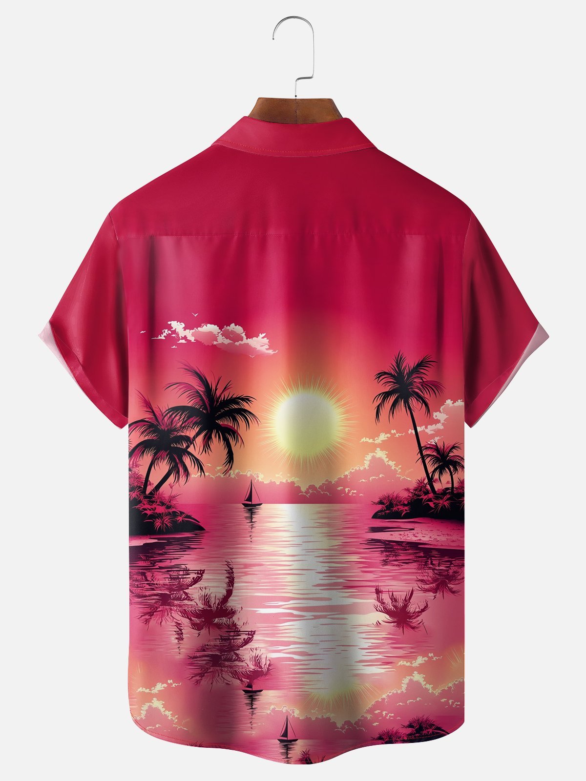 Moisture-wicking Tropical Palm Tree Chest Pocket Hawaiian Shirt