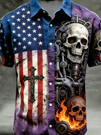 Moisture Wicking American Flag Faith Cross Chest Pocke Holiday Hawaiian Shirt