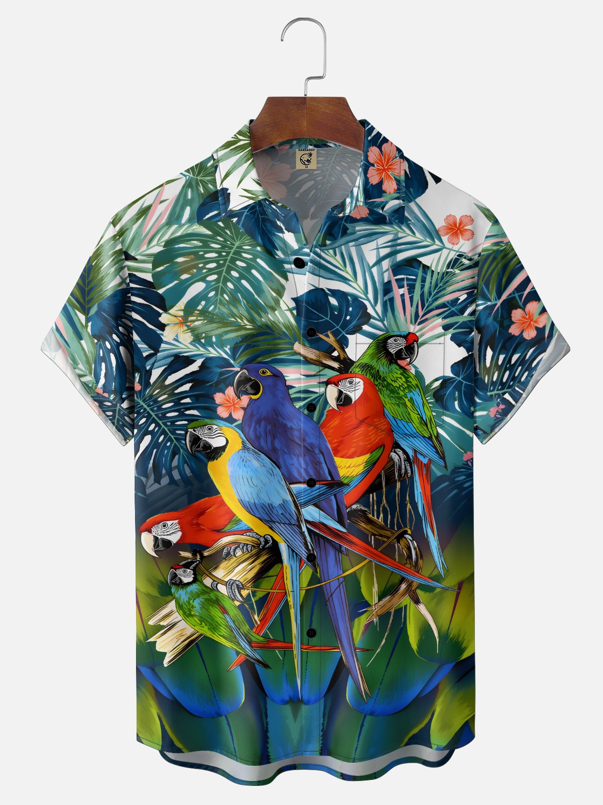 Moisture Wicking Floral Parrot Chest Pocke Holiday Hawaiian Shirt