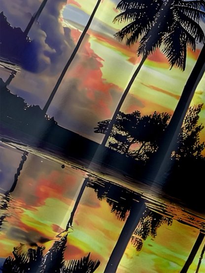 Moisture-wicking Beach Sunset Coconut Tree Chest Pocket Hawaiian Shirt