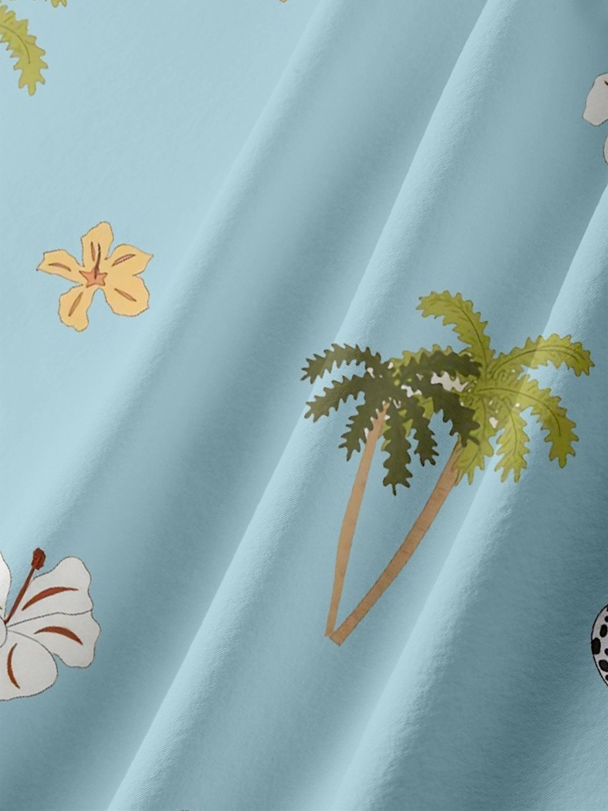 Moisture-wicking Palm Tree Floral Shell Chest Pocket Hawaiian Shirt