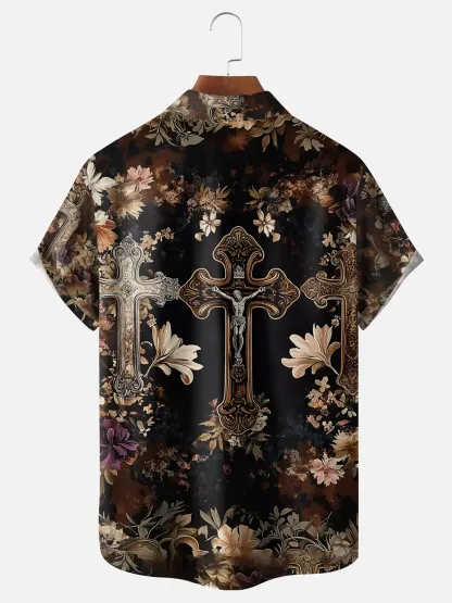 Moisture-wicking Easter Christian Jesus Cross Chest Pocket Casual Shirt