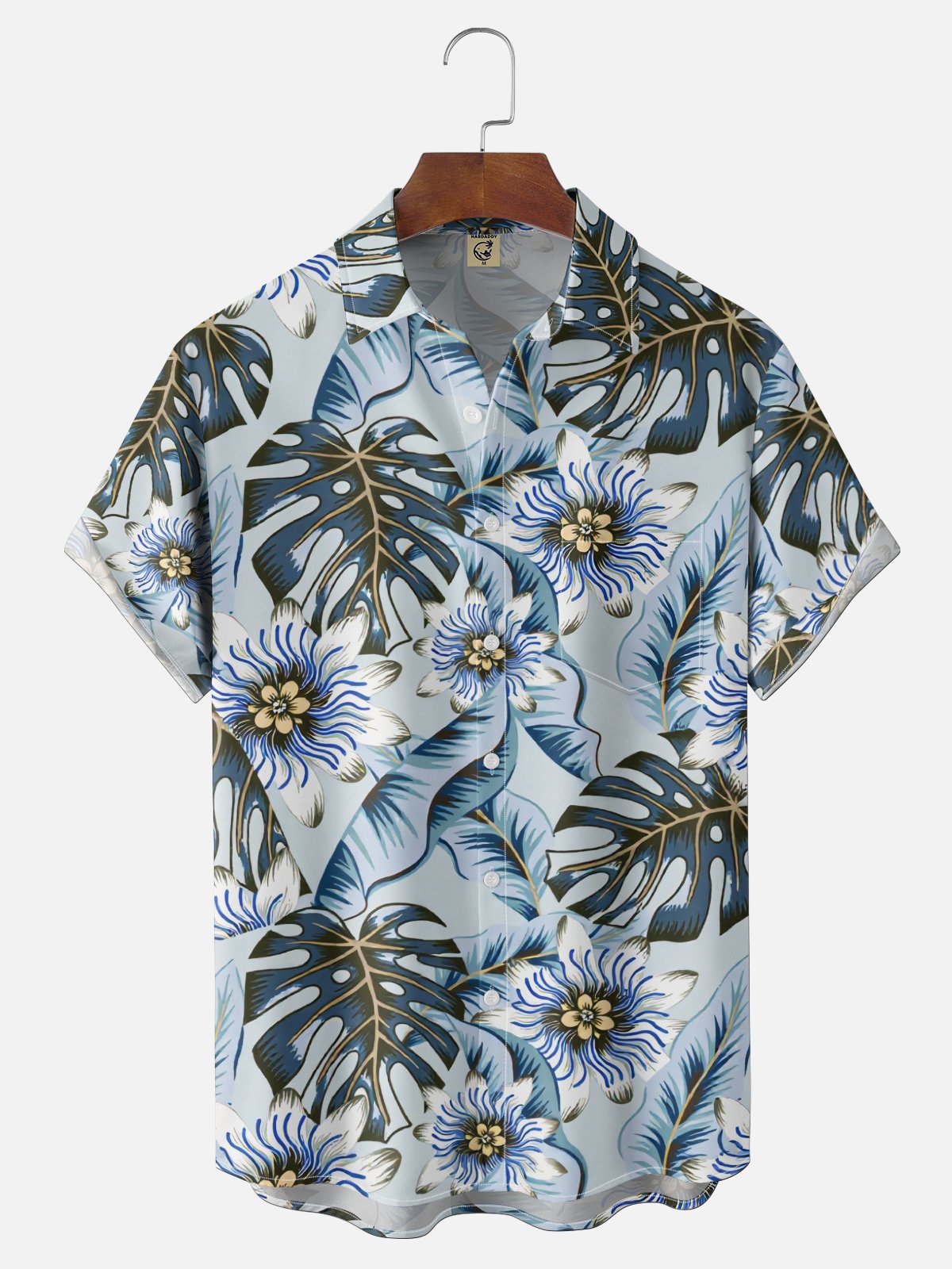 Moisture Wicking Botanical Print  Chest Pocket Holiday Hawaiian Shirt