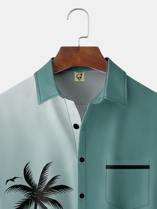 Tall Size Moisture-wicking Palm Tree Chest Pocket Hawaiian Shirt