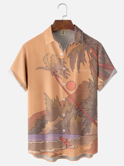 x Stephen Wade Moisture Wicking Seaside Coconut Tree Chest Pocket Hawaiian Shirt