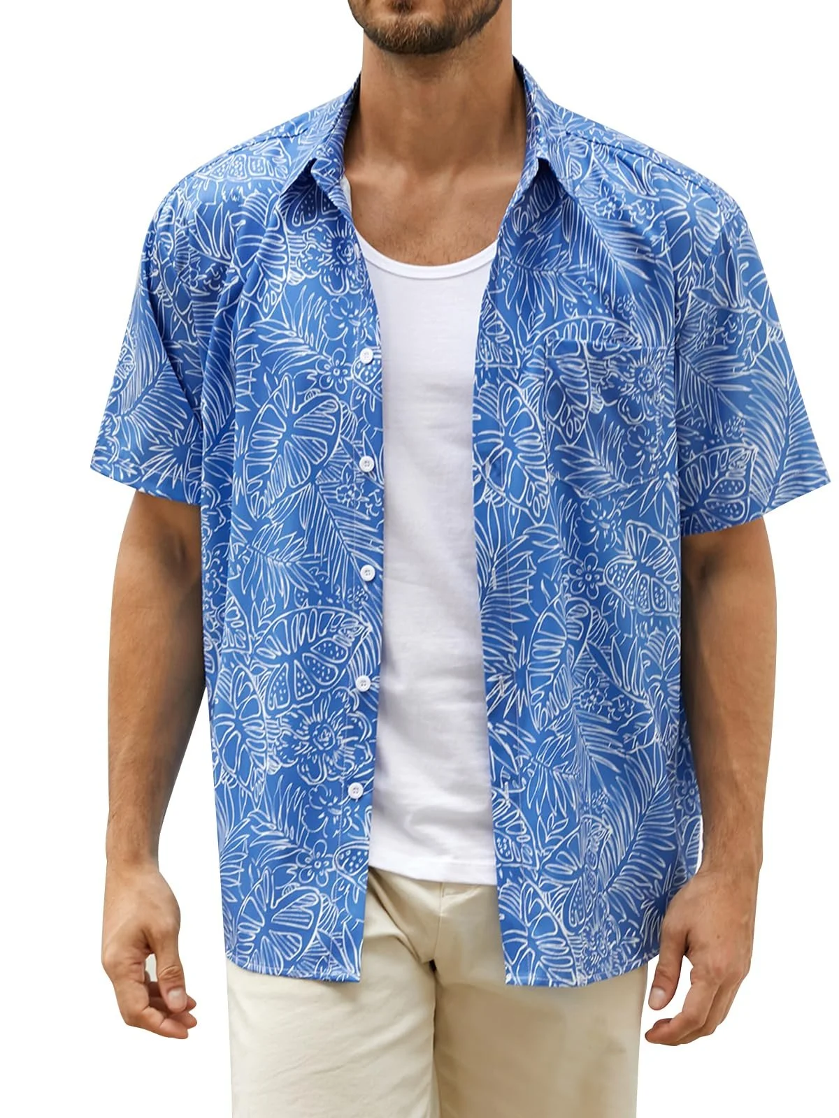 Men's Hawaiian Shirt Short Sleeves Tropical Beach Casual Button Down Shirts
