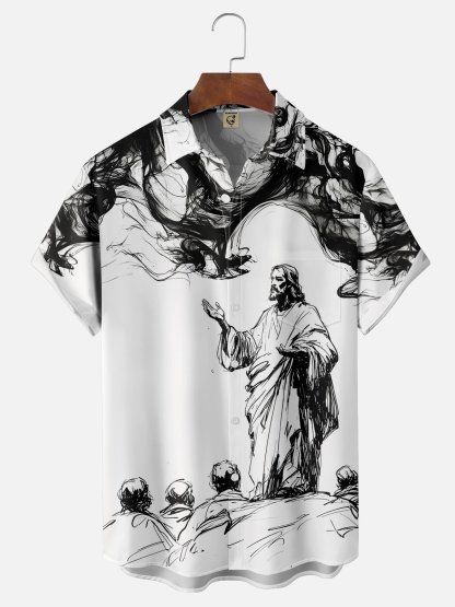 Moisture-wicking Easter Christian Jesus Chest Pocket Casual Shirt