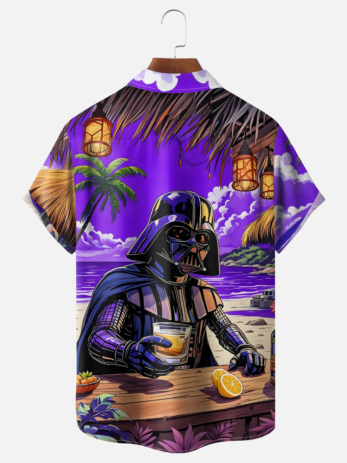 Moisture-wicking Star Beach Coconut Tree Chest Pocket Hawaiian Shirt