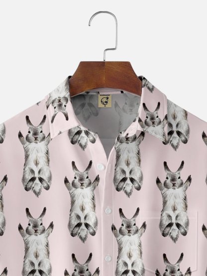Moisture-wicking Easter Bunny Funny Chest Pocket Casual Shirt