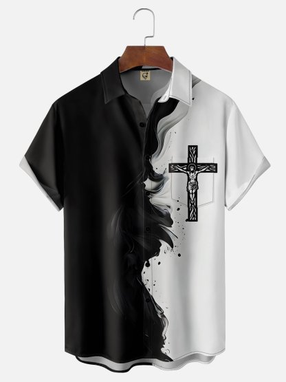 Moisture-wicking Easter Christian Cross Chest Pocket Casual Shirt