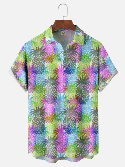 Moisture-wicking Dream Pineapple Chest Pocket Hawaiian Shirt